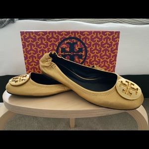 Tory Burch Reva flats in distressed gold leather
